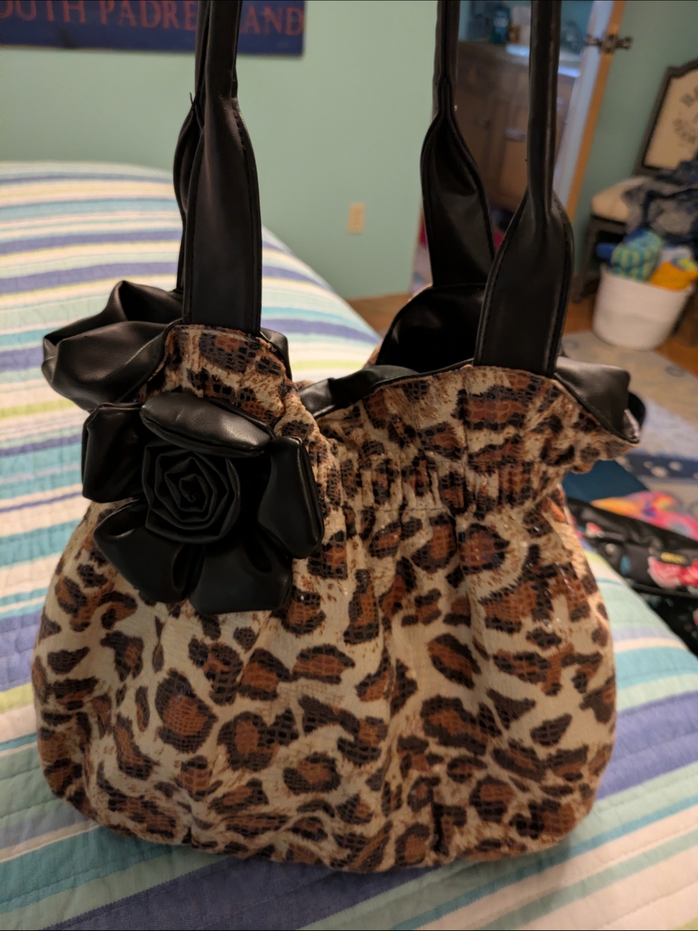 Cato Sac Leopard Print Tote Bag with Brown Trim